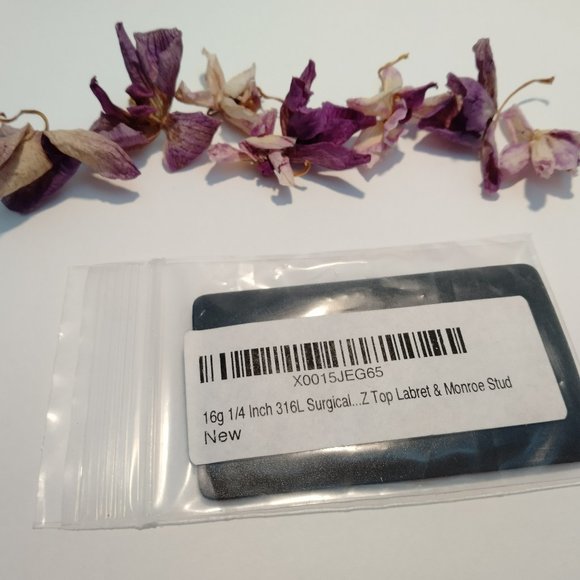 CZ 6mm 16g 316L Surgical Steel Labret Stud for Ear Helix Tragus Lip Piercing - Picture 10 of 10